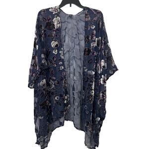 Sheer Velvet Burnout Blue Purple Floral Kimono Cardigan Whimsigoth Fairy Grunge